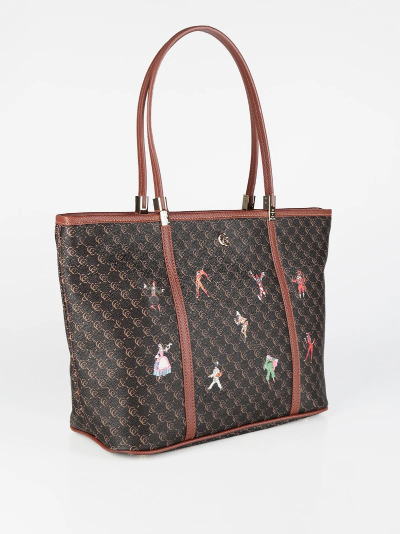Borsa tote con stampe - moro
