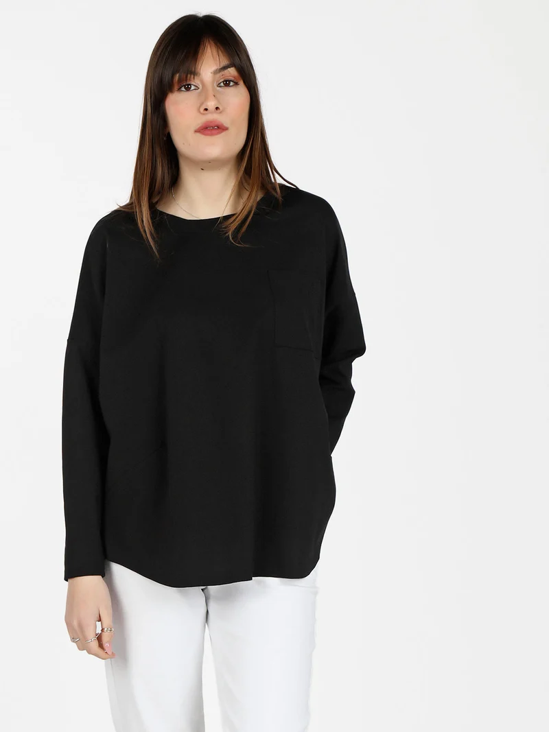 Maxi t-shirt donna oversize con taschino - nero