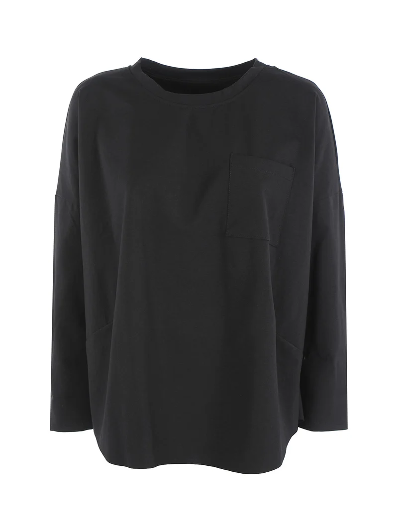 Maxi t-shirt donna oversize con taschino - nero