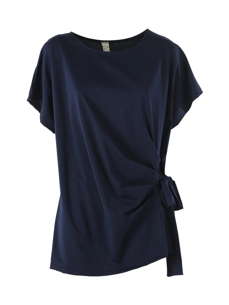 Maxi blusa da donna con fiocco laterale - blu scuro