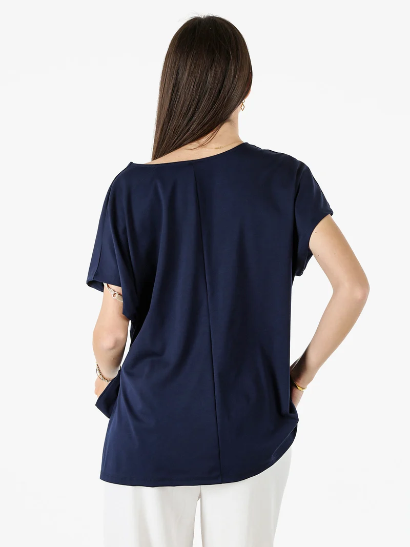 Maxi blusa da donna con fiocco laterale - blu scuro