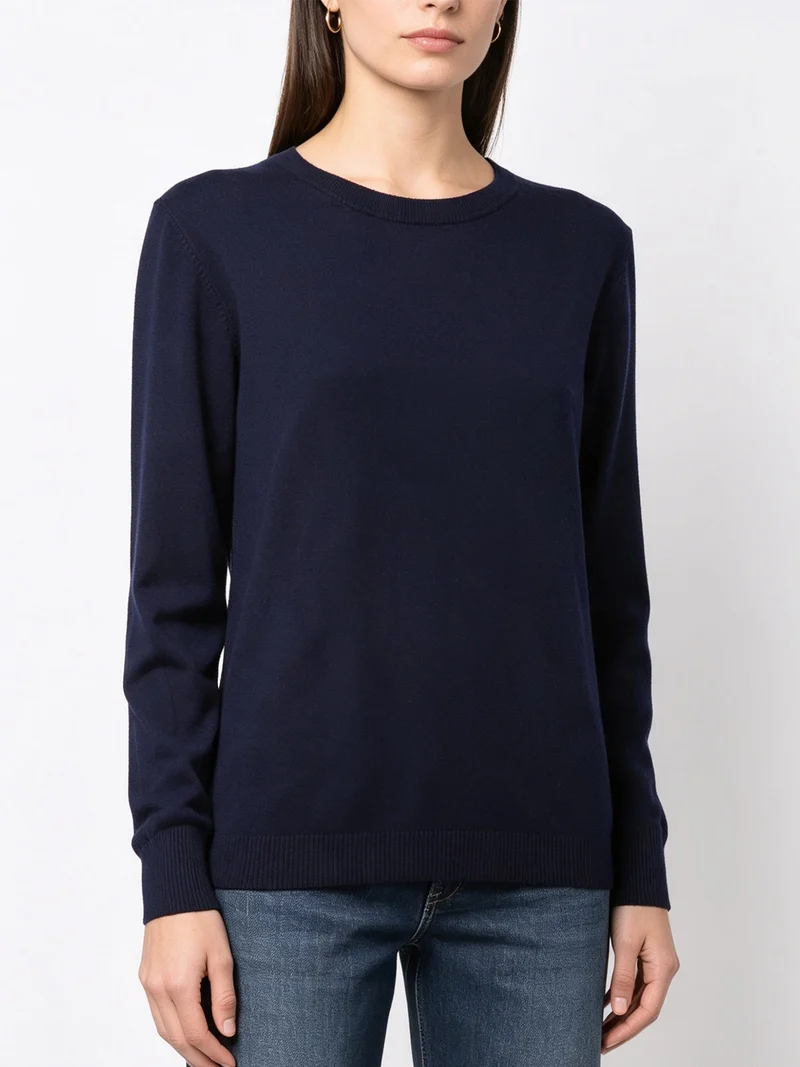 Pullover girocollo da donna in maglia - blu scuro