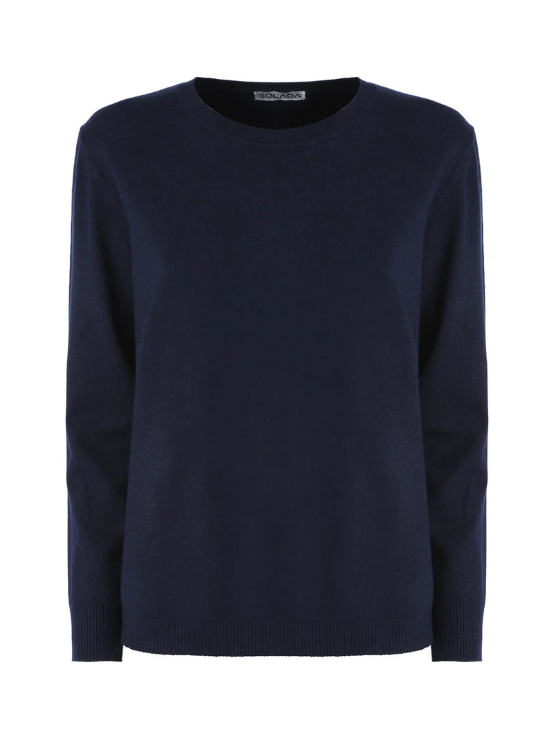 Pullover girocollo da donna in maglia - blu scuro