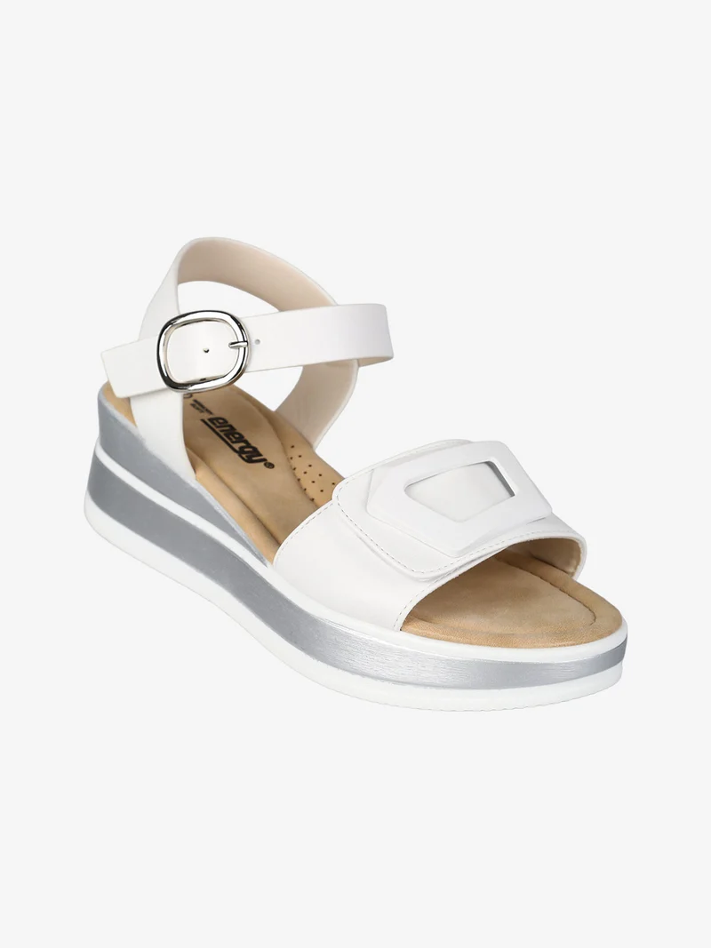 Sandali donna con zeppa e cinturino a strappo - bianco
