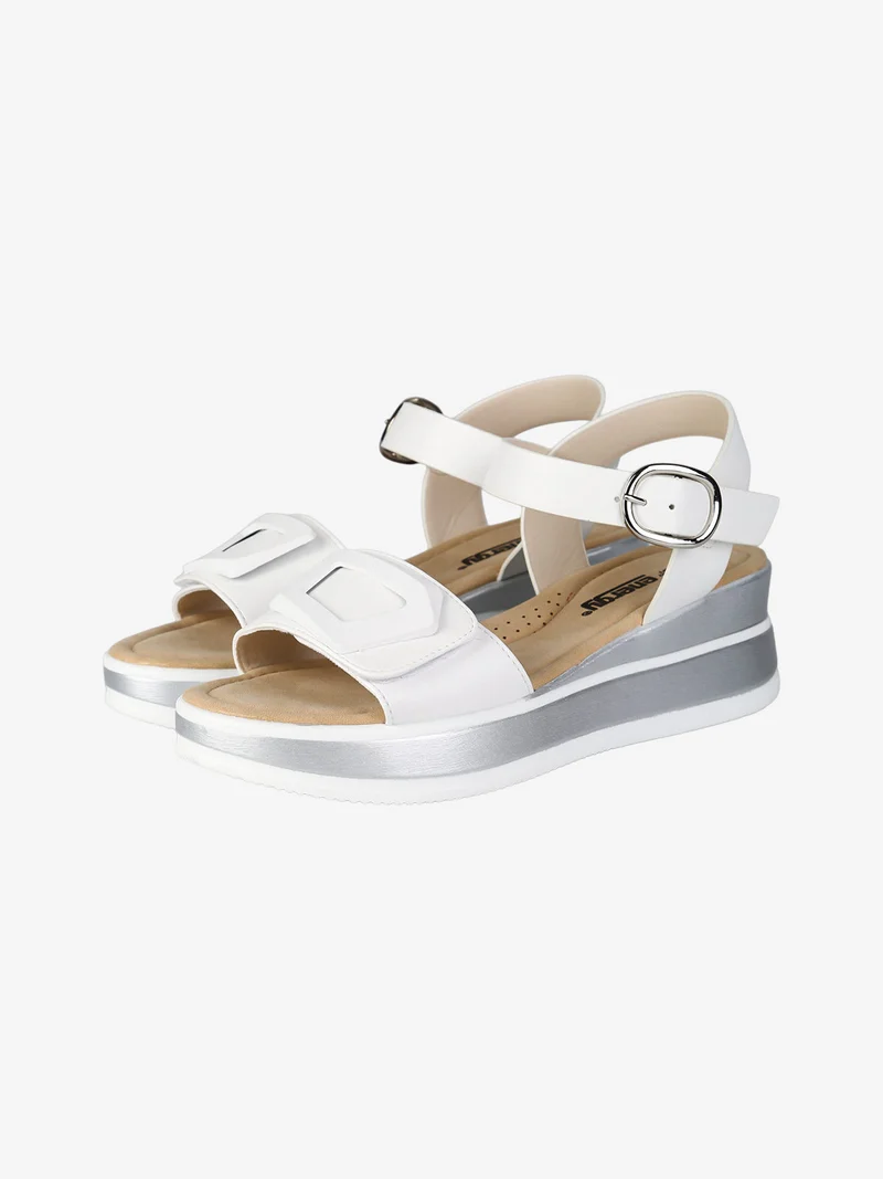 Sandali donna con zeppa e cinturino a strappo - bianco