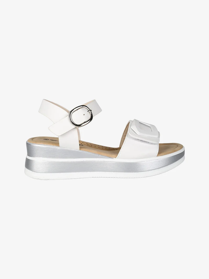 Sandali donna con zeppa e cinturino a strappo - bianco