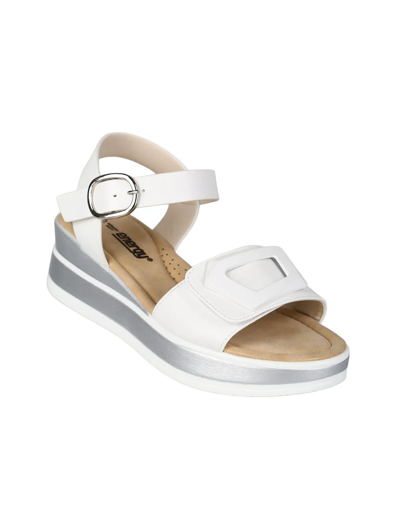 Sandali donna con zeppa e cinturino a strappo - bianco