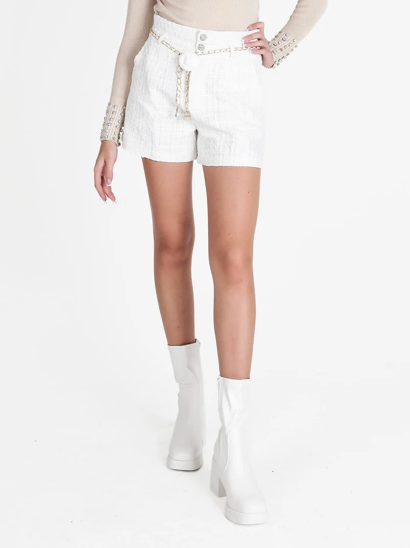 Shorts donna a vita alta con lurex - bianco