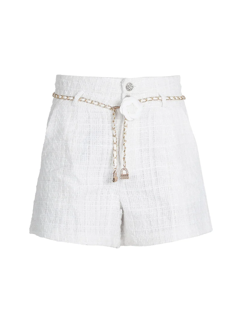 Shorts donna a vita alta con lurex - bianco