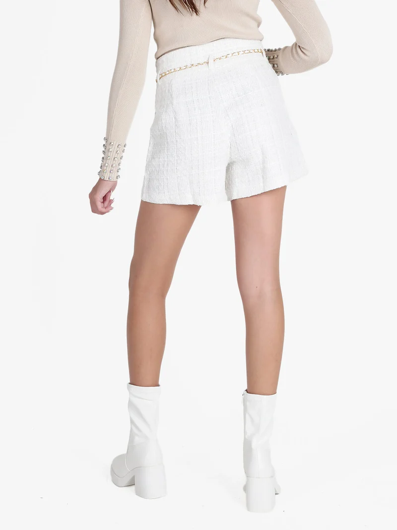 Shorts donna a vita alta con lurex - bianco