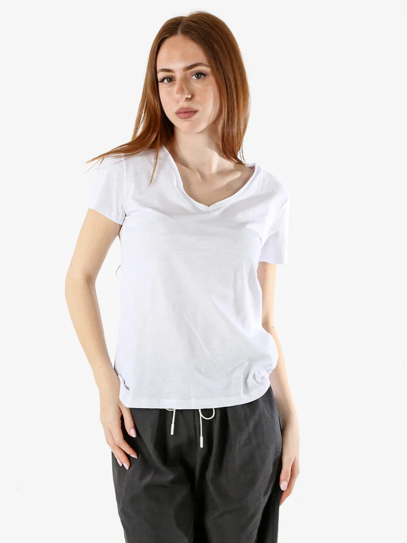 T-shirt donna in cotone con scollo a V - bianco