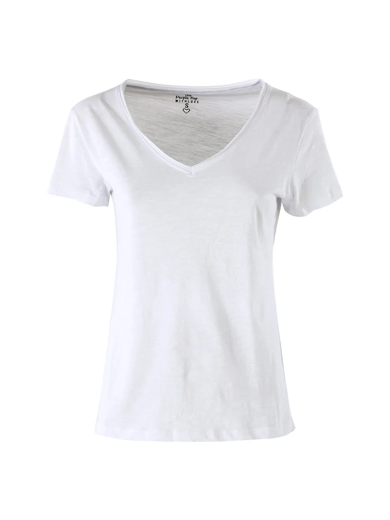 T-shirt donna in cotone con scollo a V - bianco