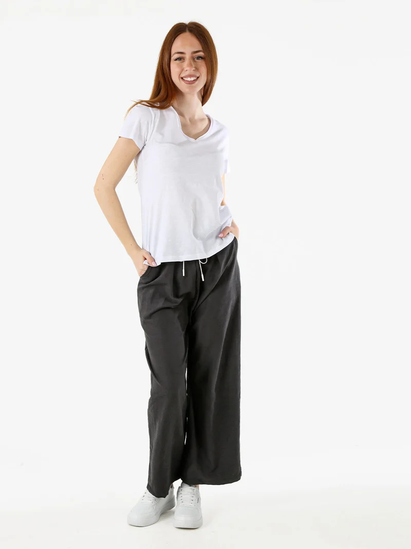 T-shirt donna in cotone con scollo a V - bianco