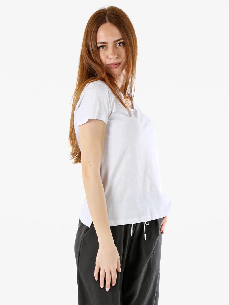 T-shirt donna in cotone con scollo a V - bianco