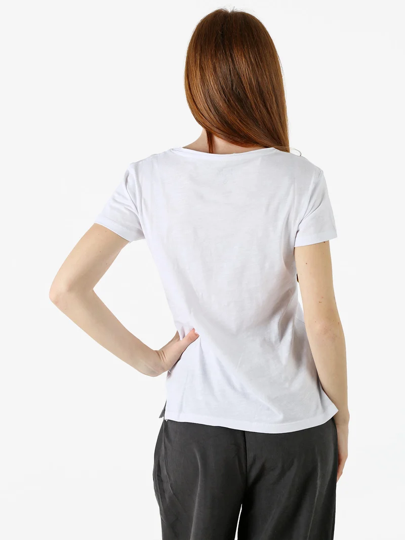 T-shirt donna in cotone con scollo a V - bianco