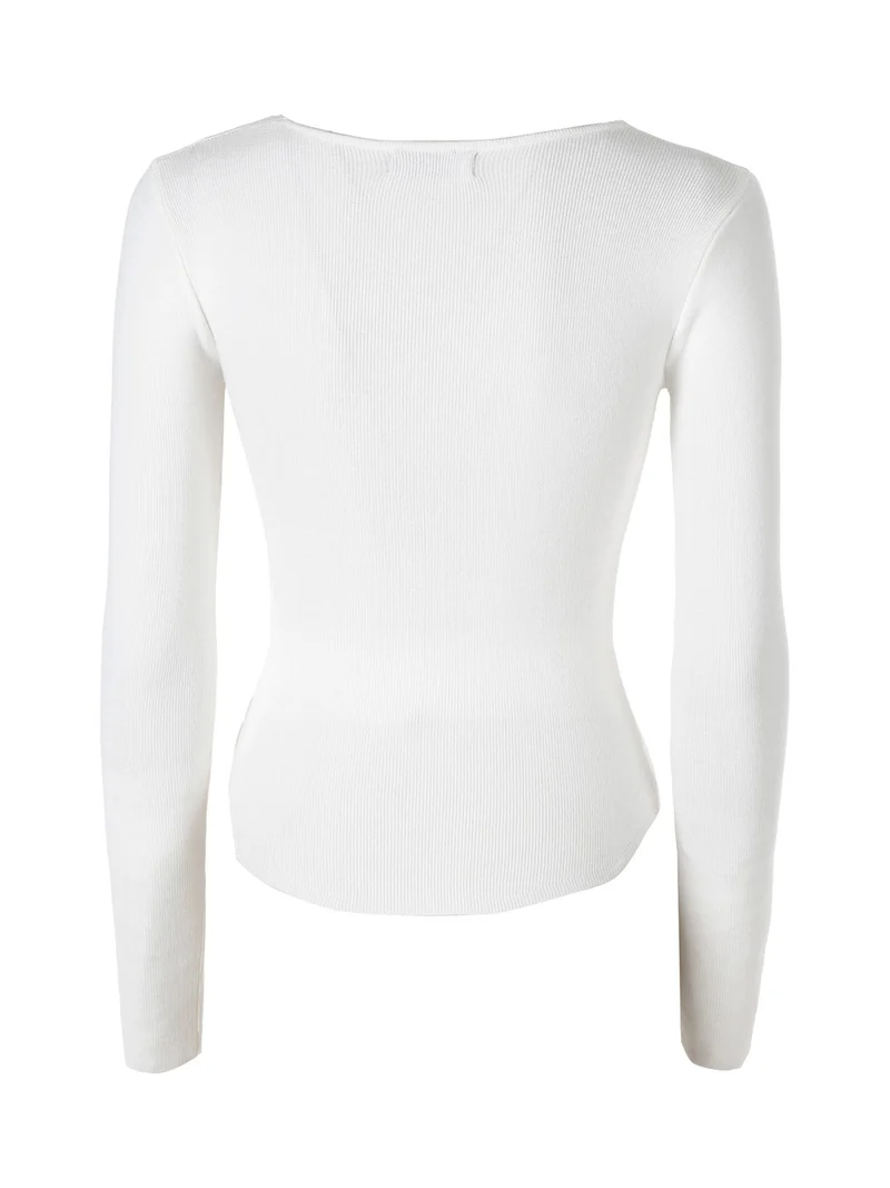 Top donna in maglia a maniche lunghe con bottoni - panna