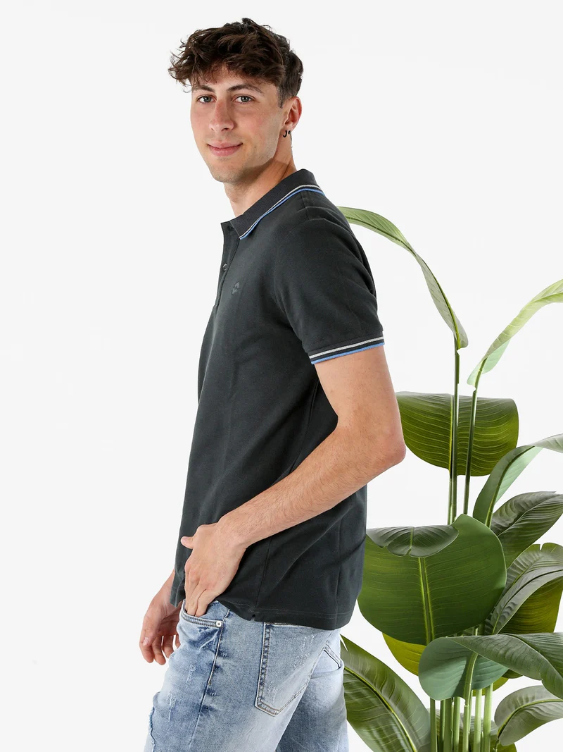Polo da uomo in cotone a maniche corte - grigio scuro