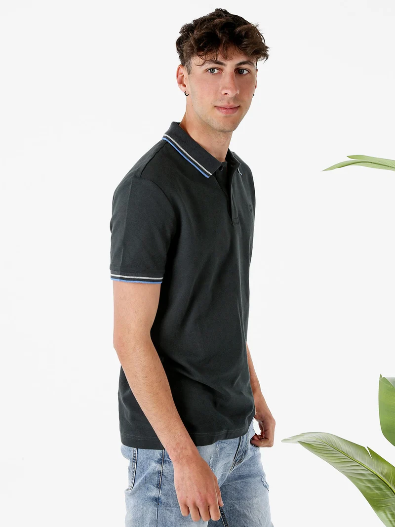 Polo da uomo in cotone a maniche corte - grigio scuro