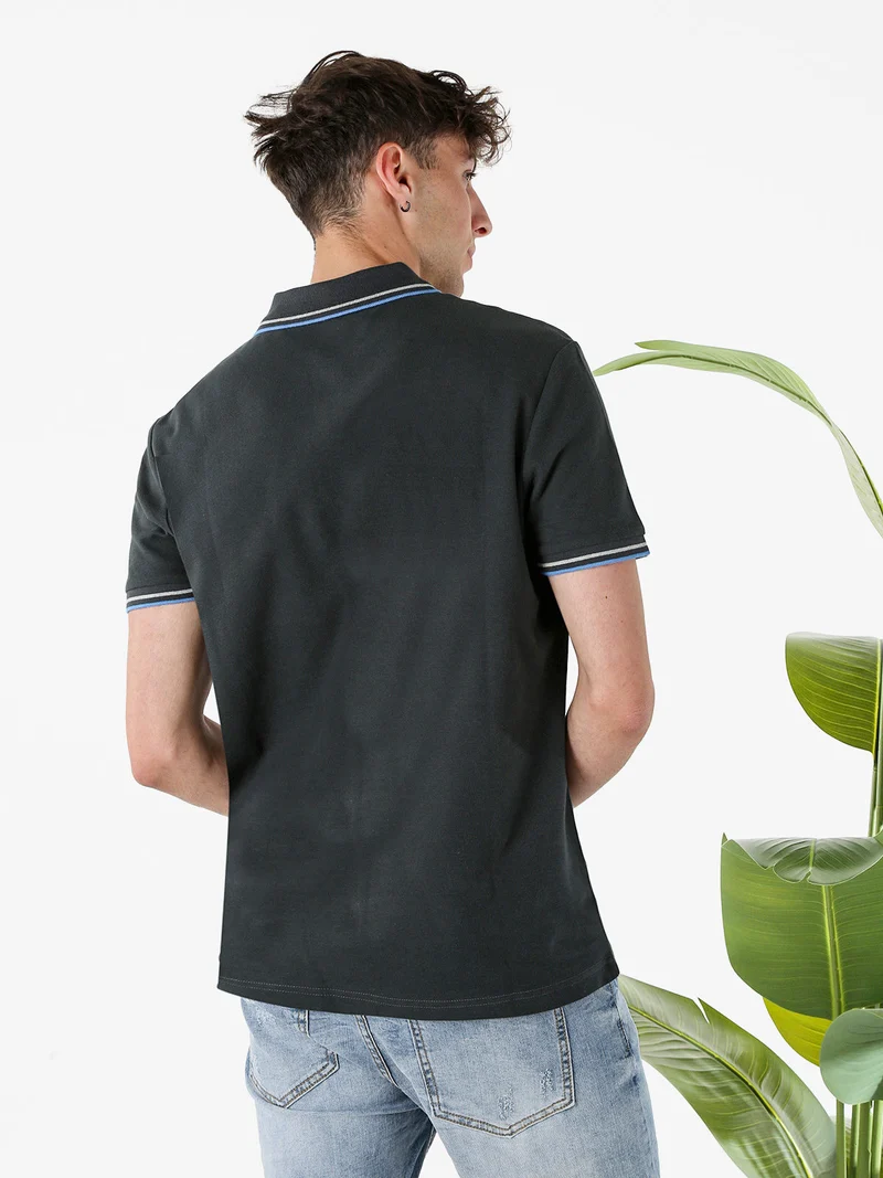 Polo da uomo in cotone a maniche corte - grigio scuro