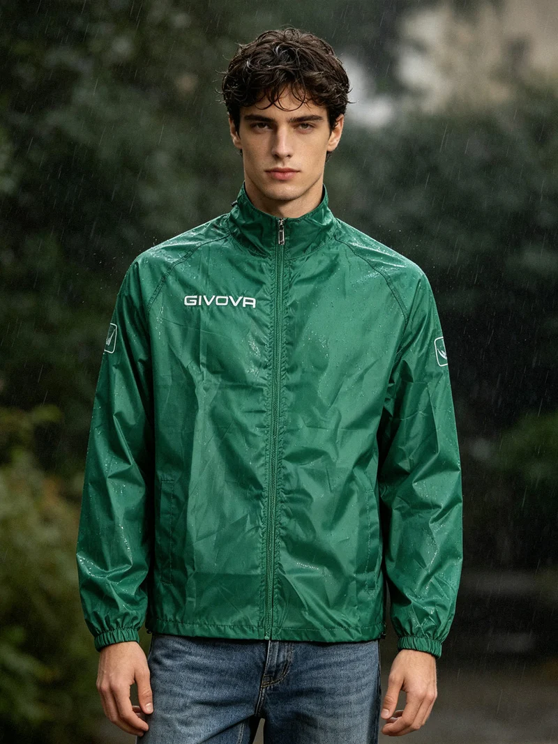 Giacca a vento da uomo con zip - verde