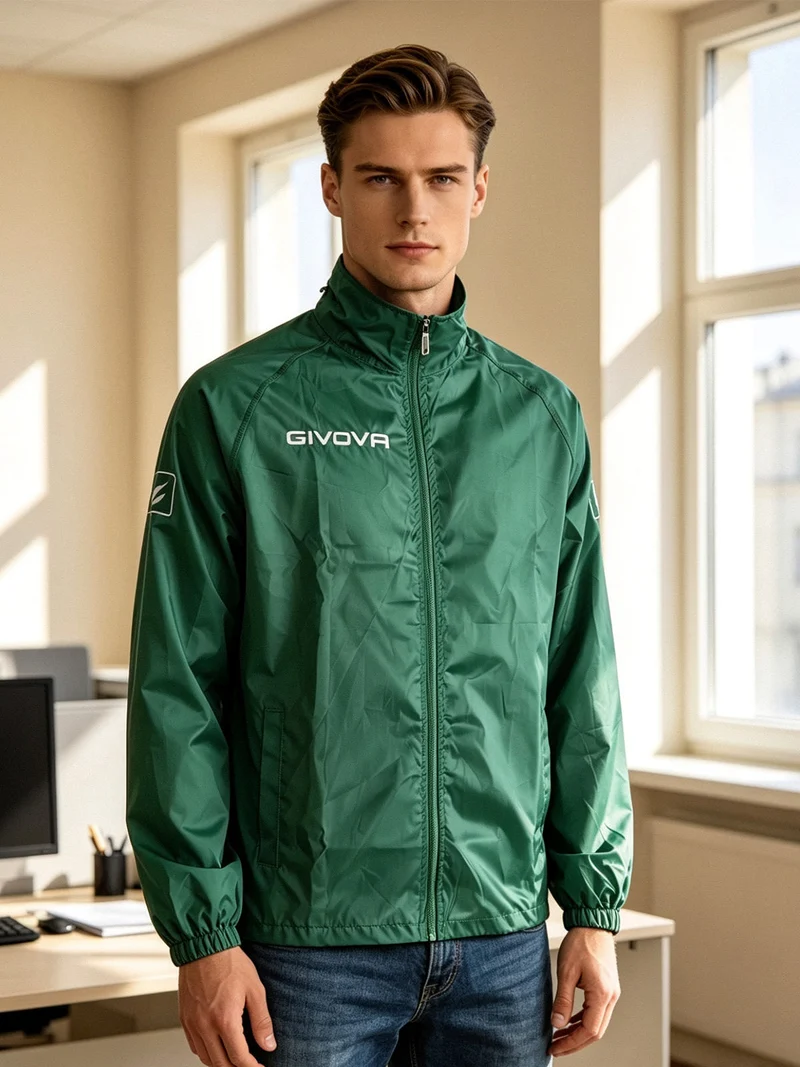 Giacca a vento da uomo con zip - verde