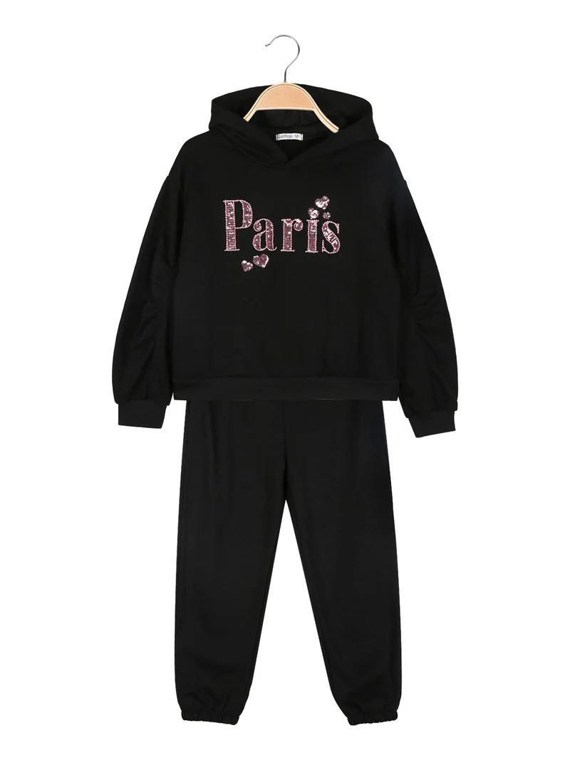 Completo tuta 2 pezzi da bambina con cappuccio - nero