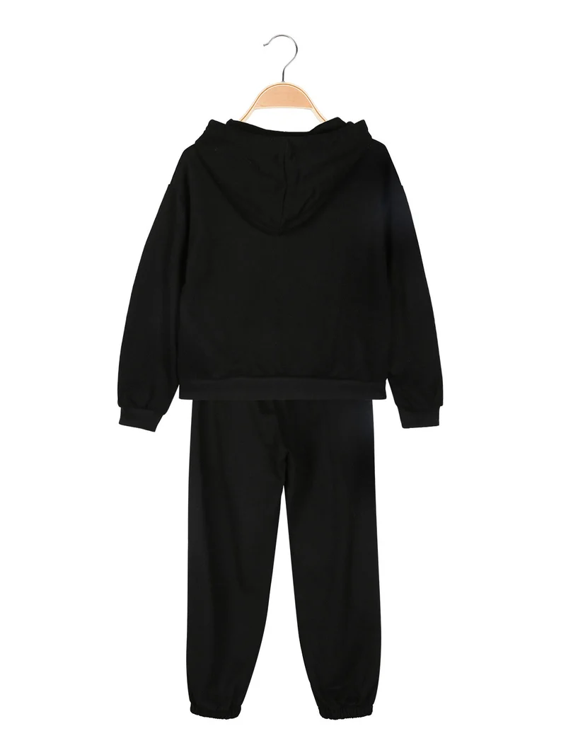 Completo tuta 2 pezzi da bambina con cappuccio - nero