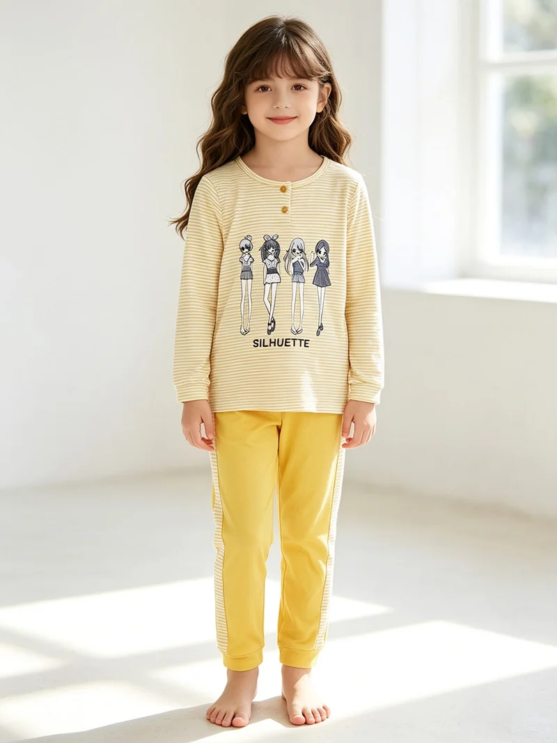 Amma Pigiama lungo bambina in cotone - giallo