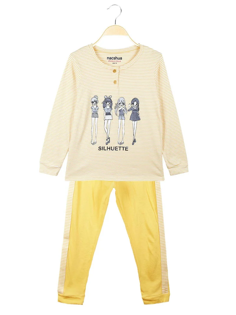 Amma Pigiama lungo bambina in cotone - giallo
