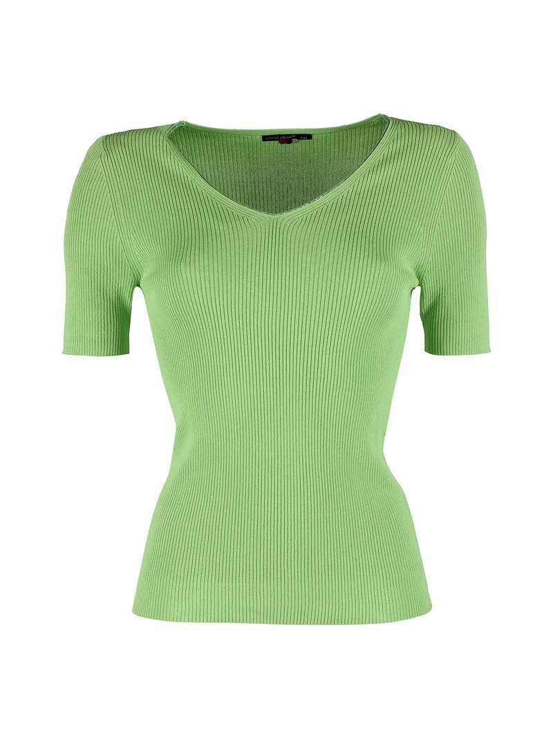 T-shirt donna a costine con scollo in lurex - verde