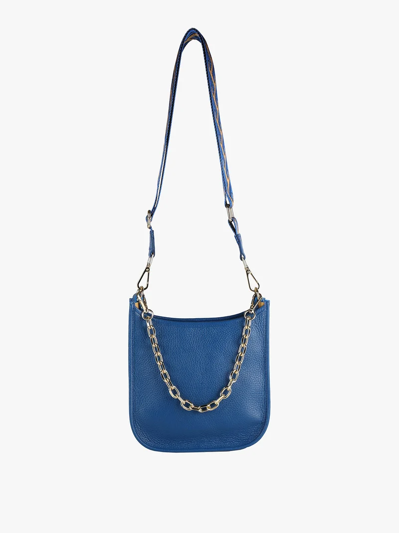 Borsetta in pelle con catena da donna - bluette