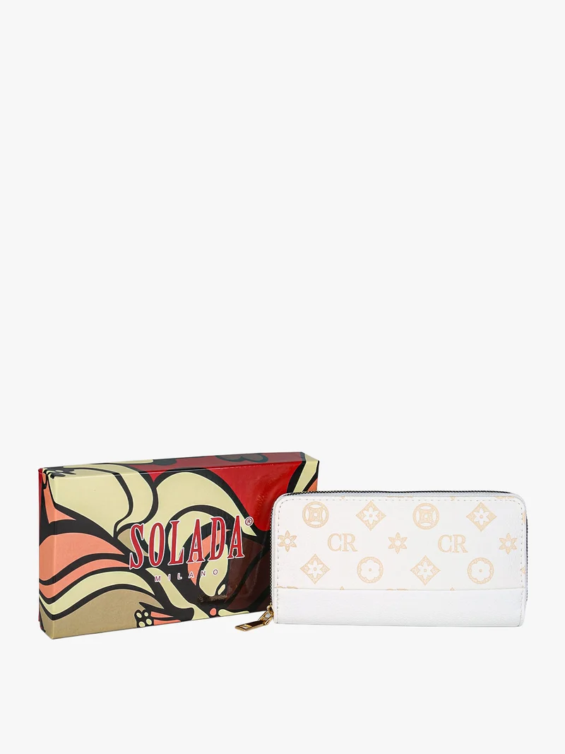 Portafoglio donna con stampa monogramma e zip - bianco