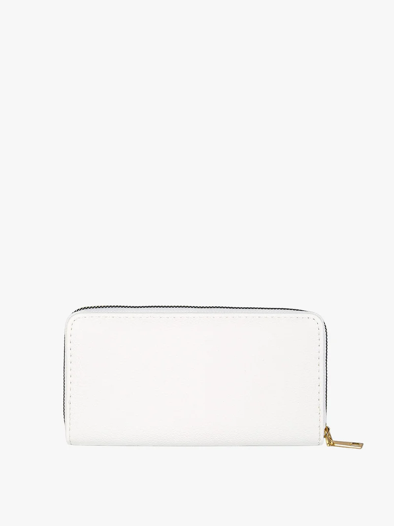 Portafoglio donna con stampa monogramma e zip - bianco