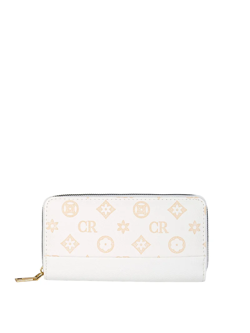 Portafoglio donna con stampa monogramma e zip - bianco