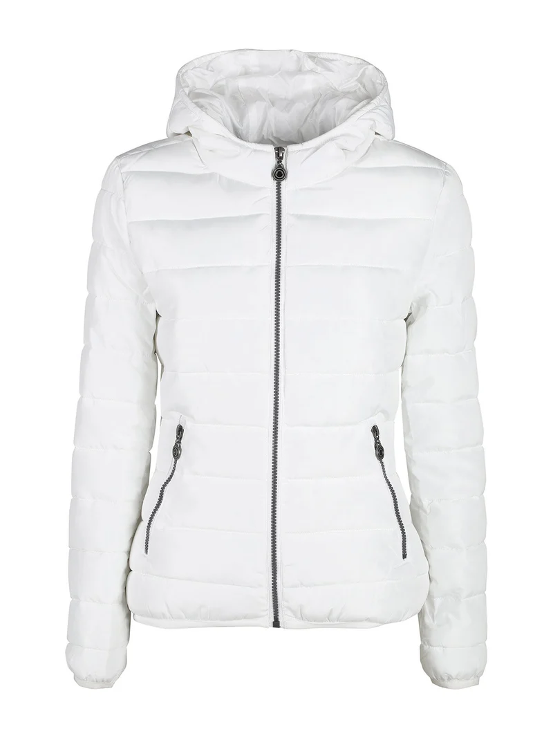 Piumino donna imbottito con cappuccio e zip - bianco