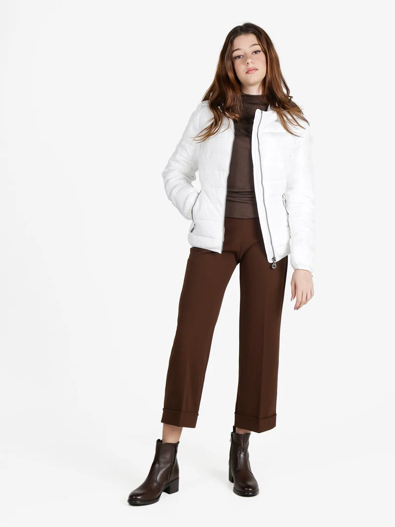 Piumino donna imbottito con cappuccio e zip - bianco