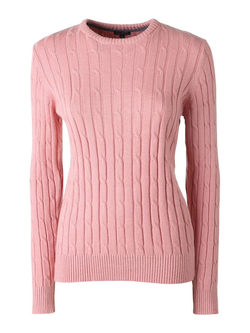 Maglione girocollo da donna a trecce - rosa