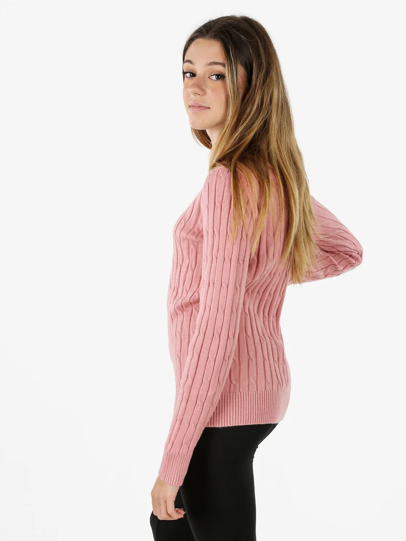 Maglione girocollo da donna a trecce - rosa