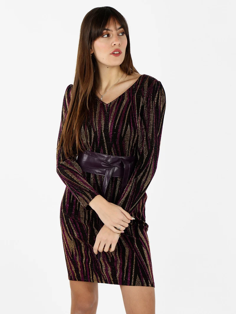 Abito donna a scollo a V con lurex - viola