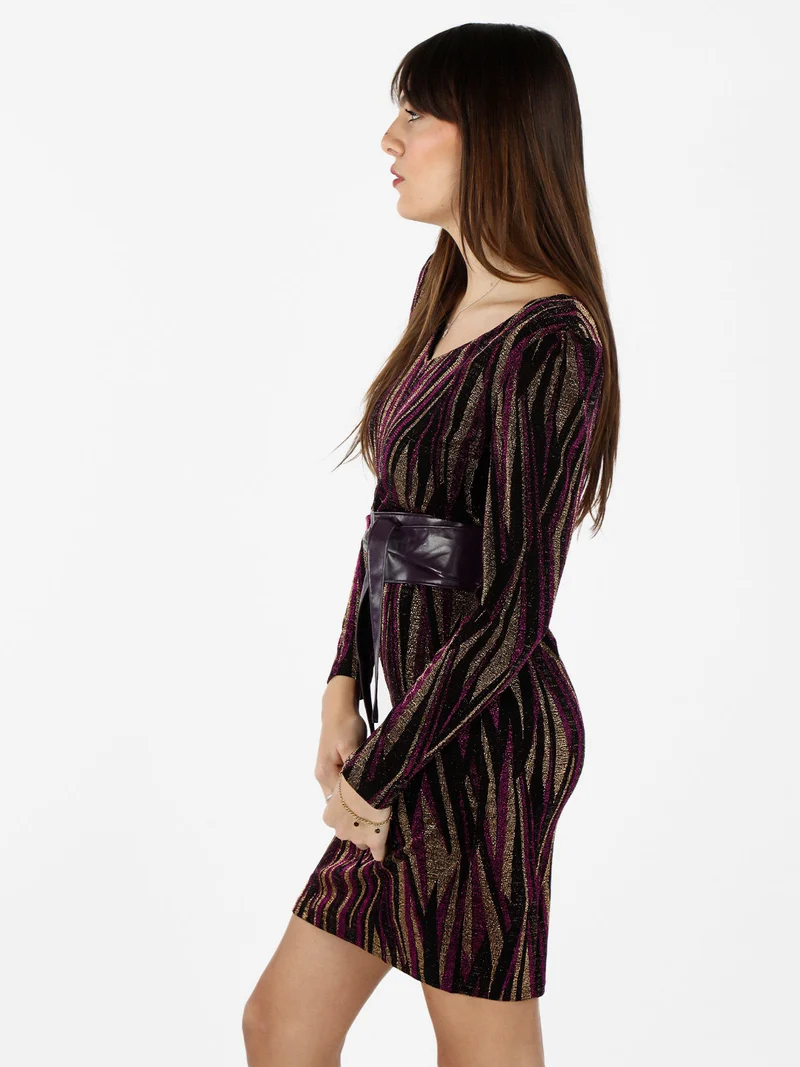 Abito donna a scollo a V con lurex - viola