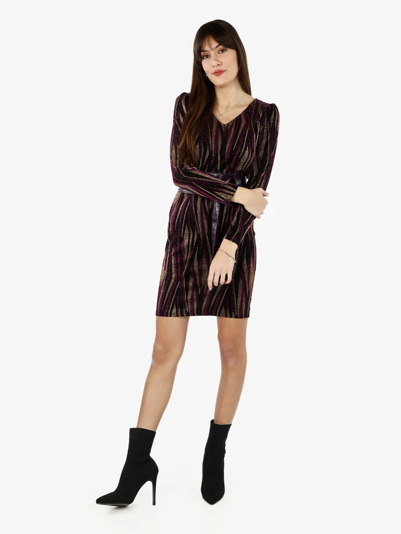 Abito donna a scollo a V con lurex - viola