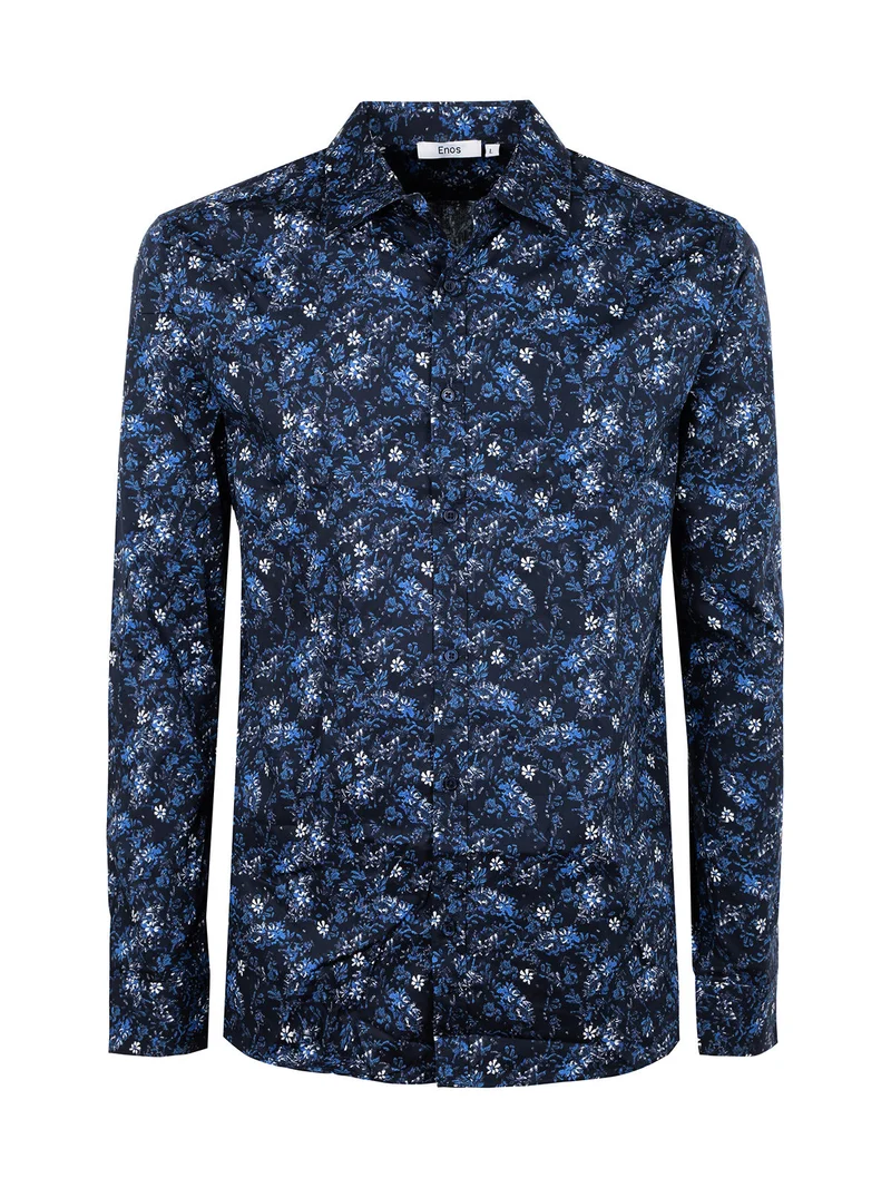 Camicia uomo a maniche lunghe con stampe - blu scuro