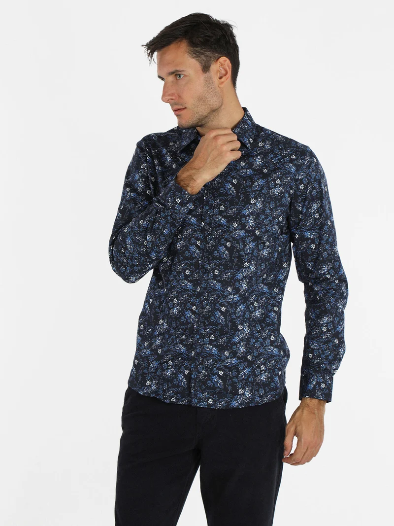 Camicia uomo a maniche lunghe con stampe - blu scuro