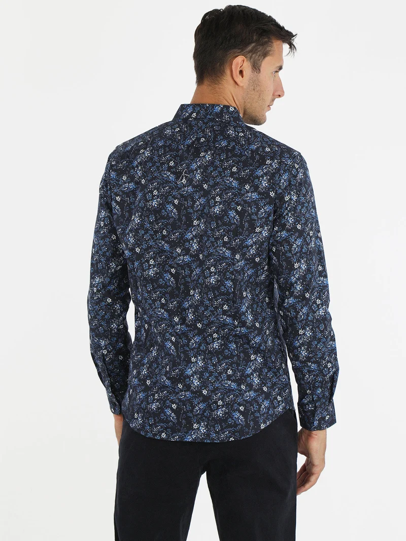 Camicia uomo a maniche lunghe con stampe - blu scuro