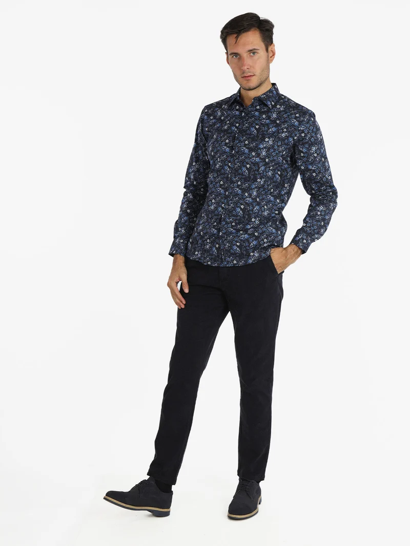 Camicia uomo a maniche lunghe con stampe - blu scuro