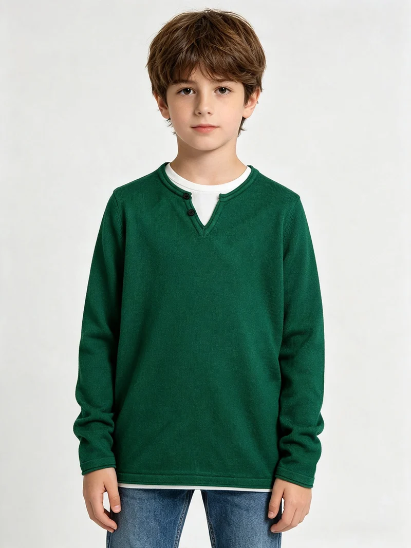 Maglia da bambino con doppio scollo - verde