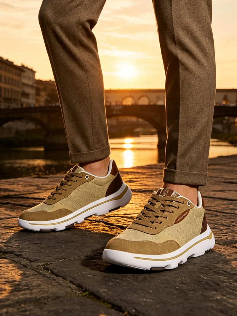 Sneakers stringate da uomo in tessuto - sabbia