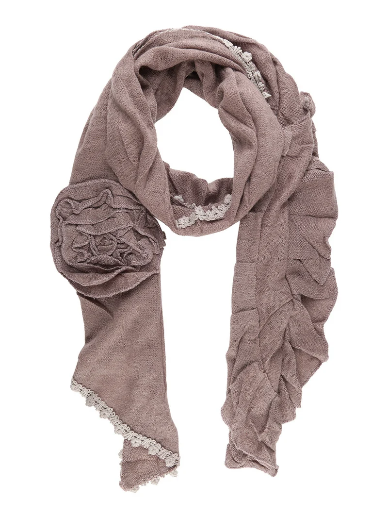 Sciarpa donna con ricami in pizzo - marrone