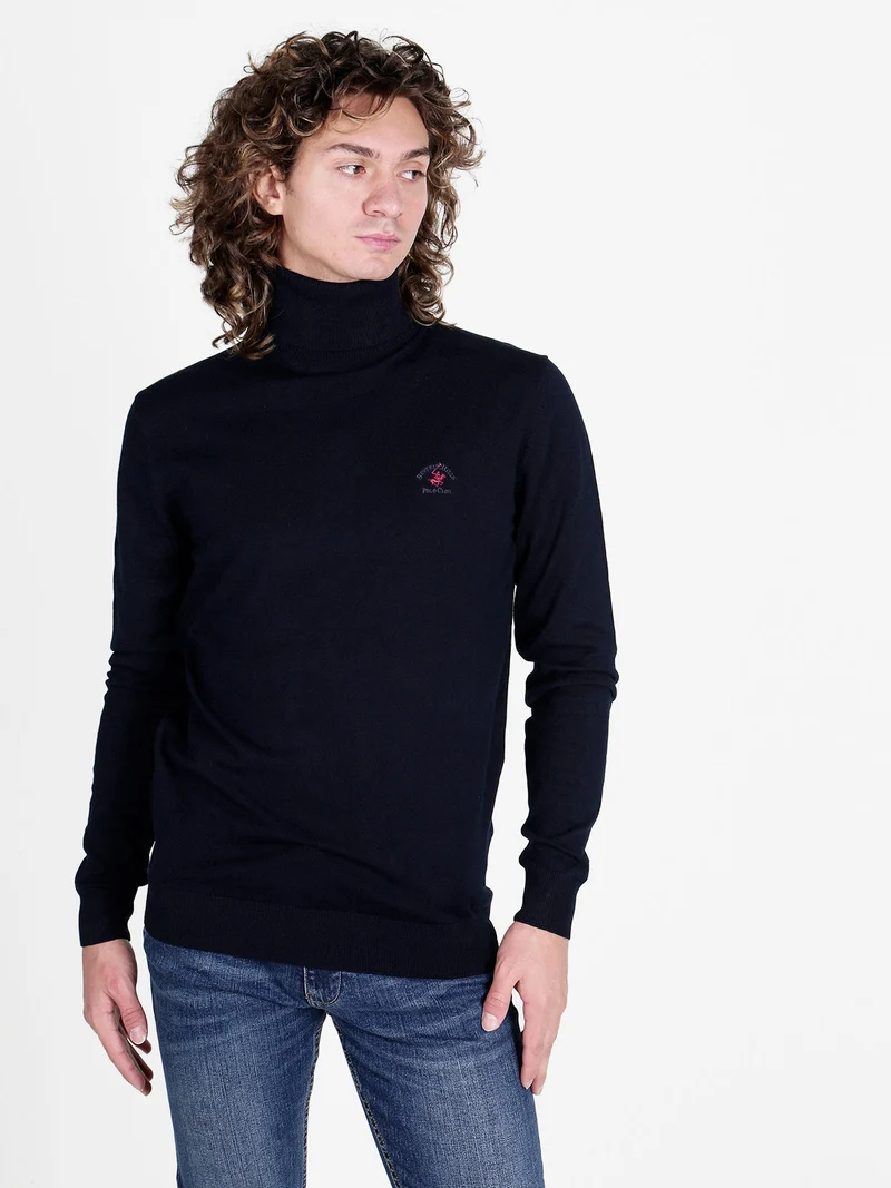 Pullover dolcevita in maglia da uomo - blu scuro