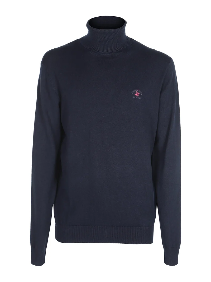 Pullover dolcevita in maglia da uomo - blu scuro